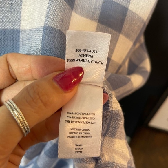 RAILS Athena Crop Wrap Gingham Blouse - blue & white, size small - Picture 12 of 15